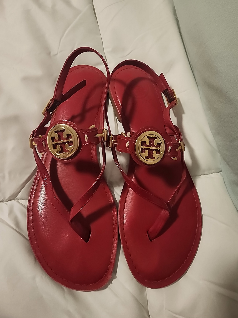 Tory Burch Hot Pink "Dillon" Style Gold Logo Thong Sandals